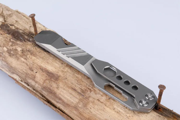 Titanium alloy TC4 multi-function crowbar with screwdriver and bottle opener, stone wash finish, compact EDC tool