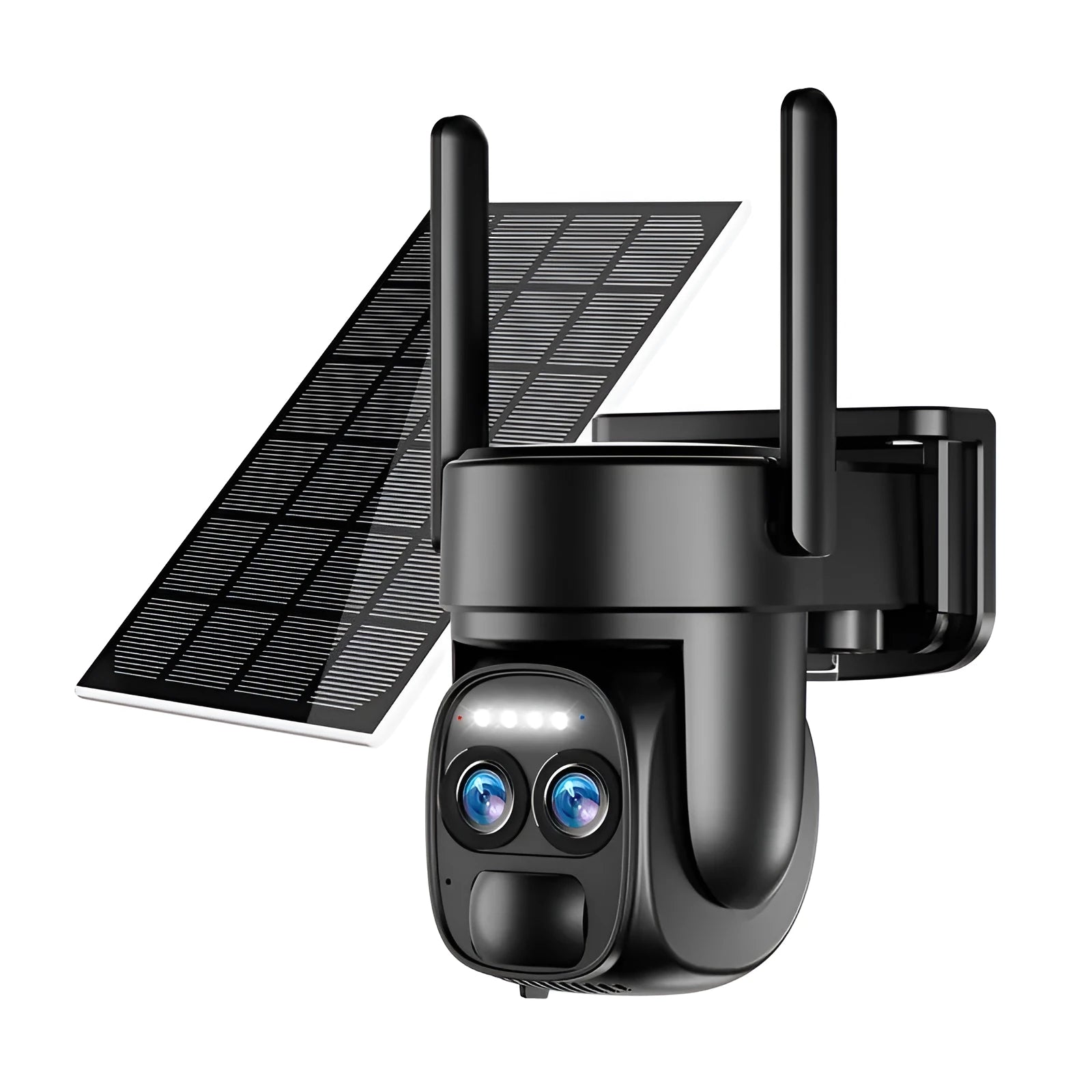 Solar-powered outdoor security camera with 8x zoom lens and dual 4G/WiFi connectivity options
