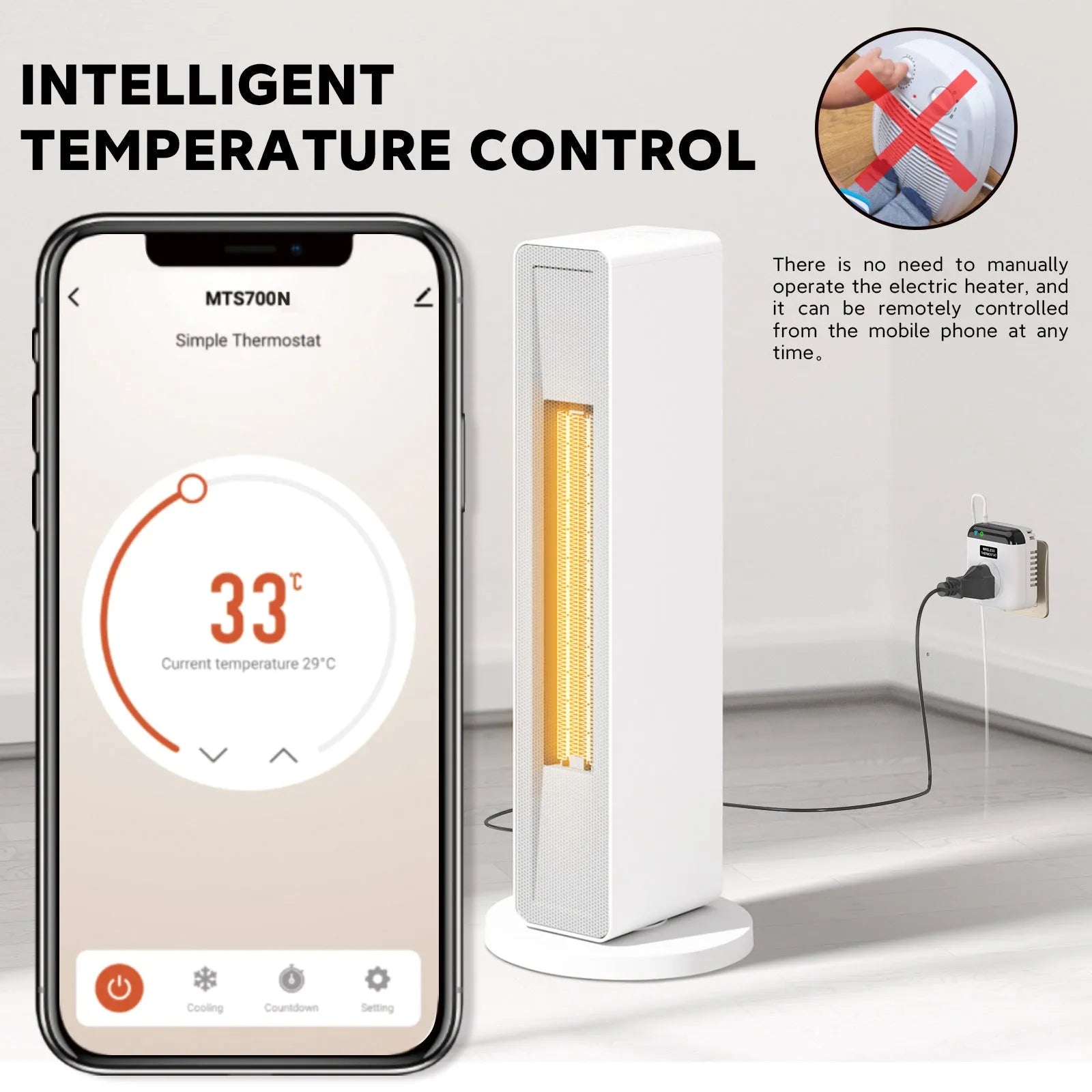 White smart socket with EU plug, ABS casing, remote and voice control, overload protection