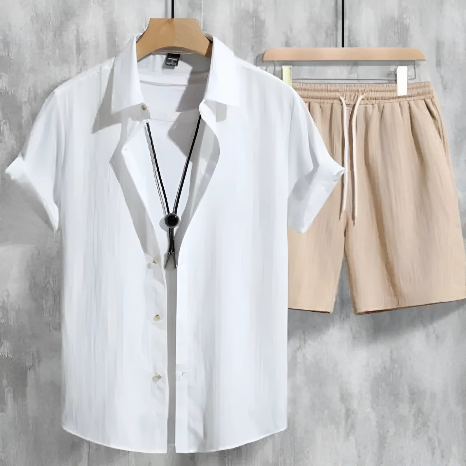 Men's casual Hawaiian 3D printed short sleeve shirt and matching shorts outfit in picture colour