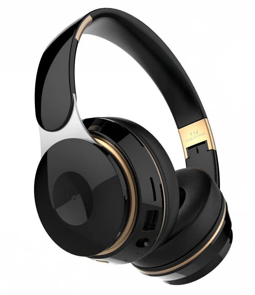 Bluetooth wireless foldable over-ear headset in black with aluminium alloy frame and padded ear cups