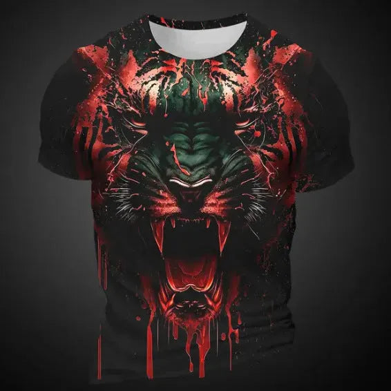 Men's 3D tiger pattern short sleeve t-shirt in polyester fabric