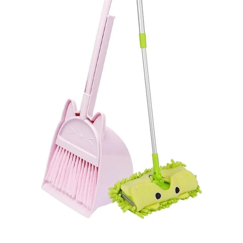 Plastic broom and dustpan combination set with rotating head for storage, in beige colour.