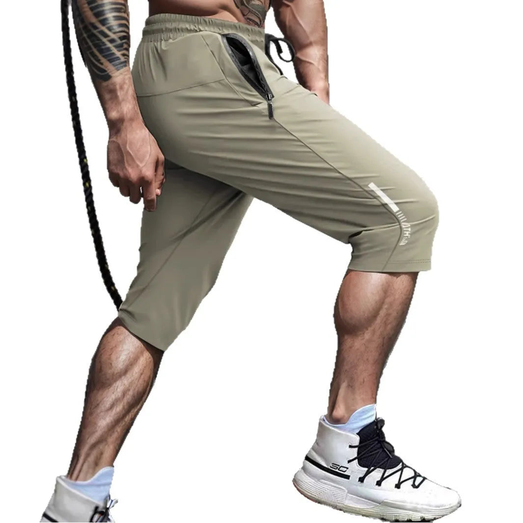 Men's ice silk sports casual cropped pants in quick-drying nylon fabric