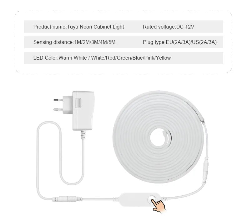 Smart LED neon light strip in blue with remote control and app interface, 10mm width, IP65 waterproof for home decoration