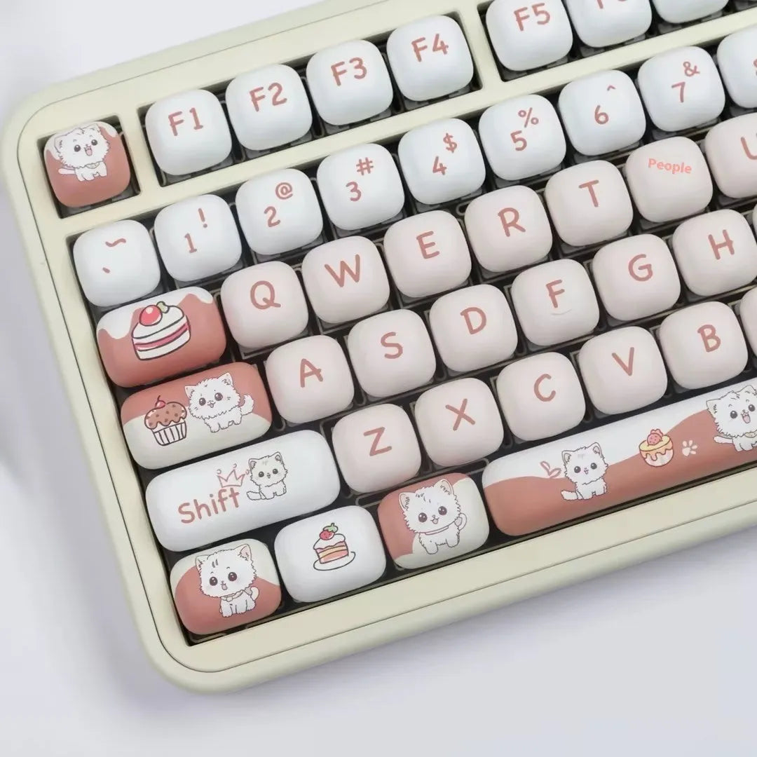 Cartoon dessert cat MOG round key cap set for mechanical keyboard customisation with sublimation printing