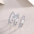 Dreamy 2-carat moissanite wedding ring set on white background, S925 silver platinum-plated band