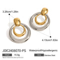 Round double layer hollow stud earrings with electroplated 18K gold finish in golden colour