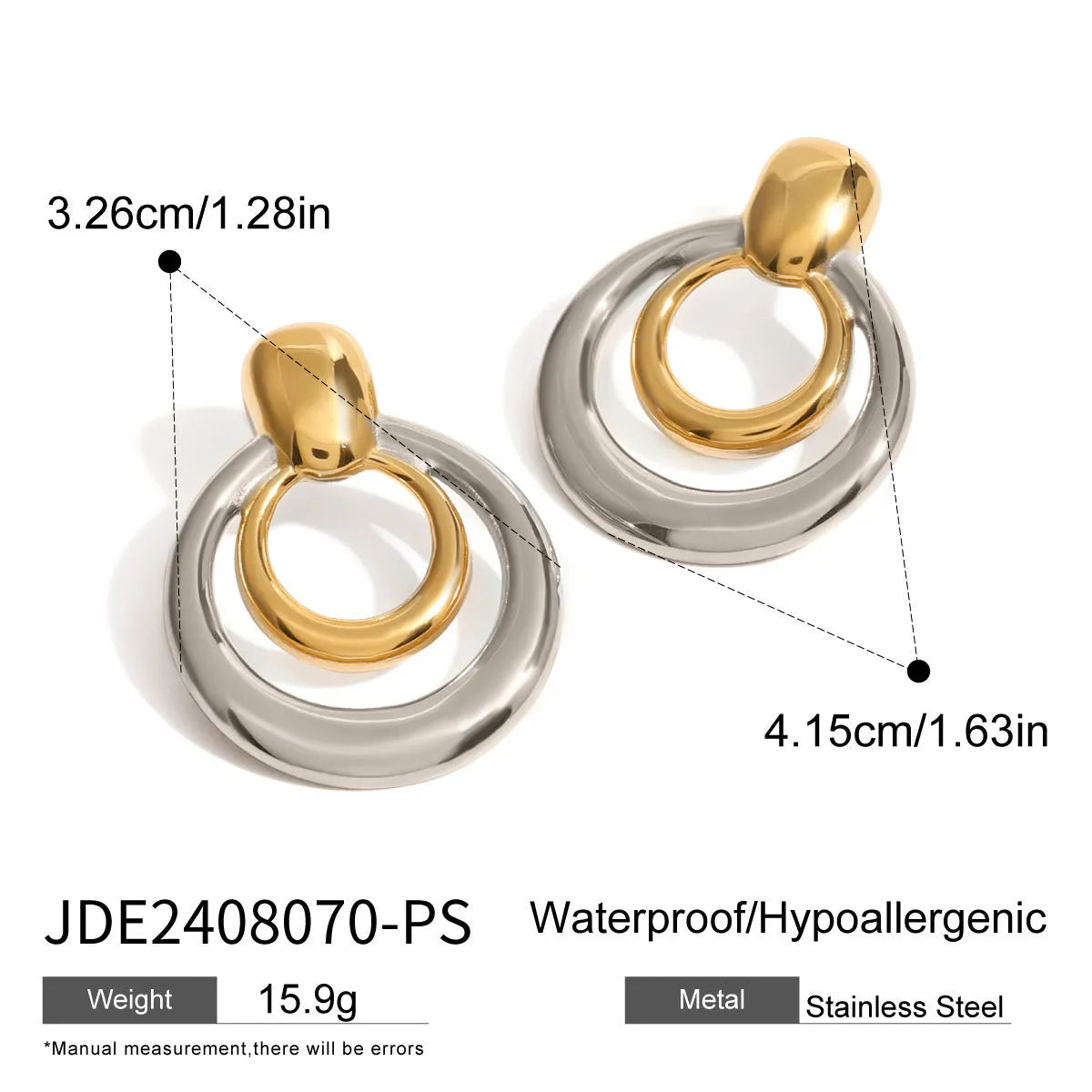 Round double layer hollow stud earrings with electroplated 18K gold finish in golden colour
