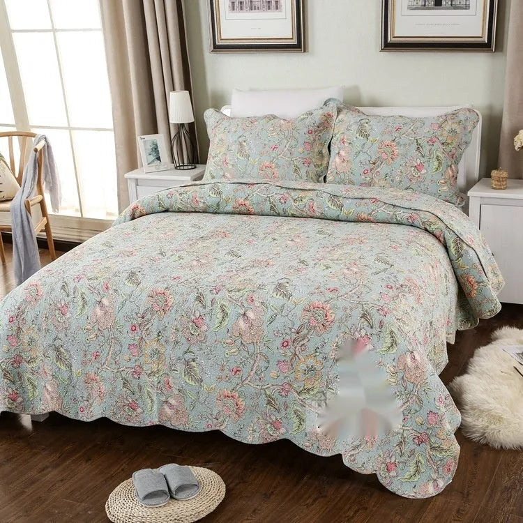 Pure cotton bedspread three-piece set with geometric pattern on 1.8m bed