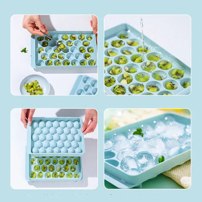 PP plastic round ball ice cube tray in sky blue with 18 grids, home bar use