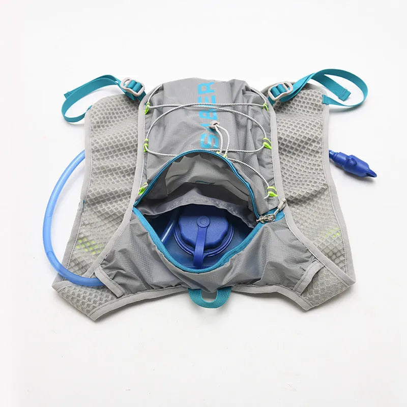 Multifunctional nylon running backpack with reflective details in six colours including black, blue, and orange