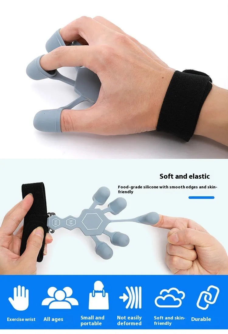 Men's silicone 5-finger rehabilitation power shooting brace hand trainer in black