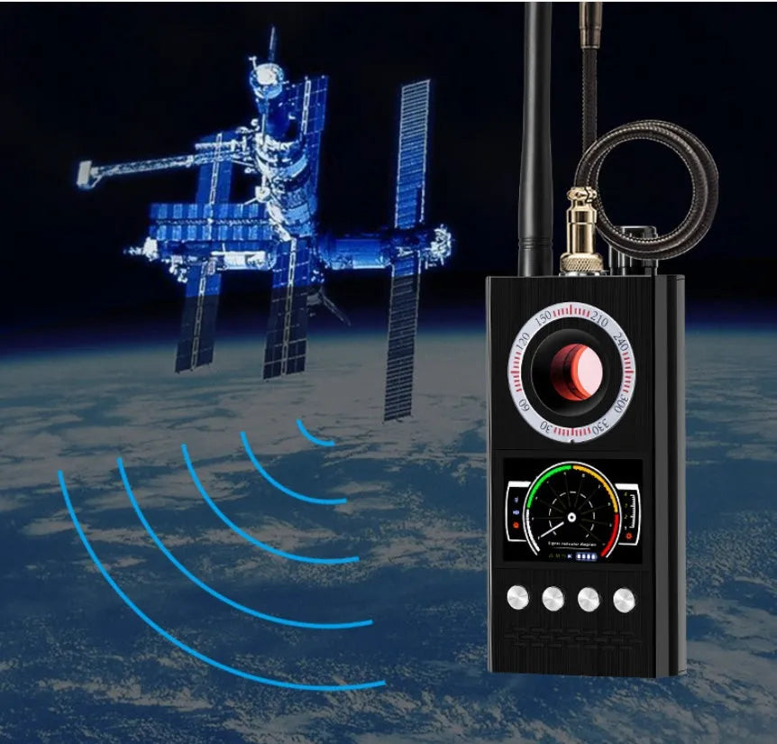 K68 black anti-sneak camera signal detector with sound alarm, 1-8000 MHz, 140x62x30 mm