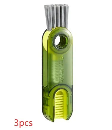 3 in 1 multi-functional bottle cup cover brush with spiral design, food-grade plastic and nylon bristles, 11.4 cm, transparent green