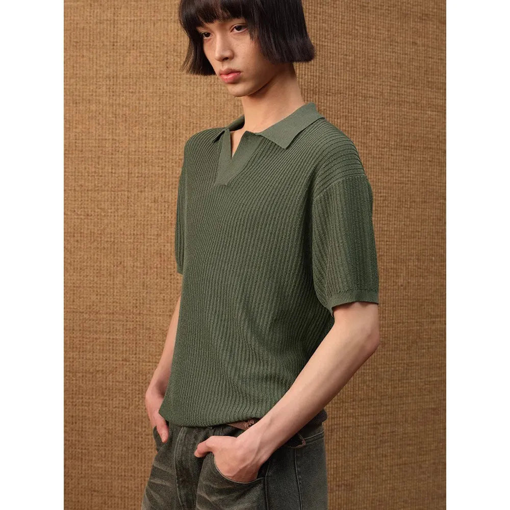 Men's striped polo shirt with business collar in ice silk fabric