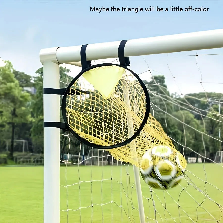 Portable soccer training goal net with aluminium frame in yellow colour option set up for practice