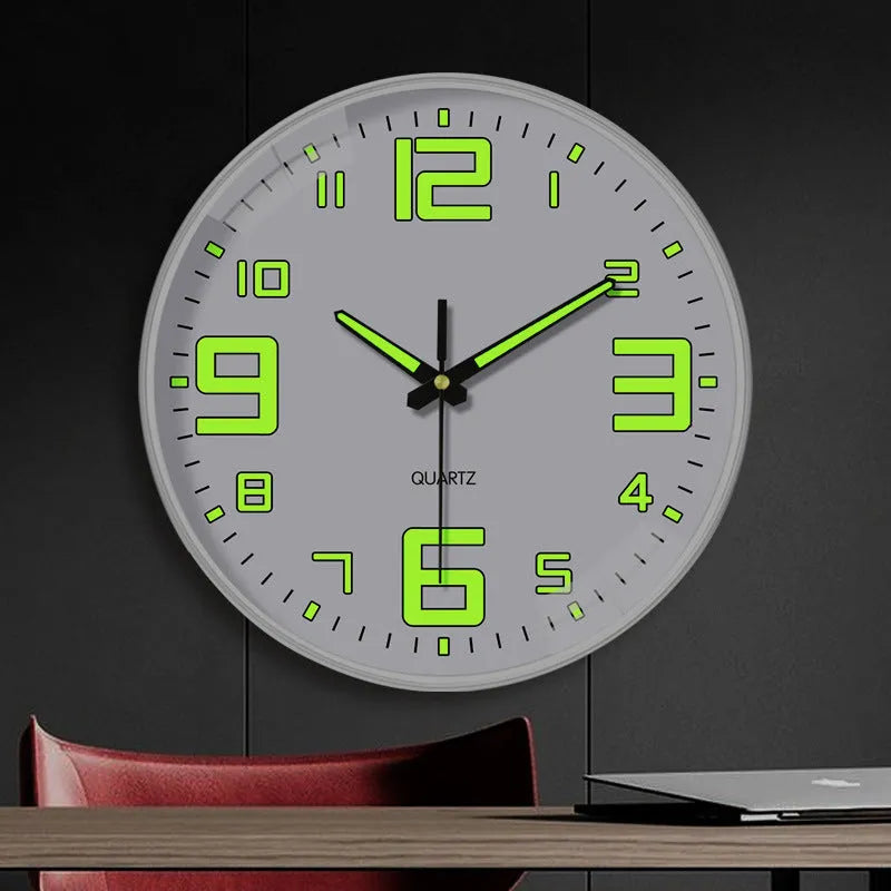 20cm modern luminous wall clock with plastic casing displayed in three colour options
