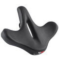 Black bicycle saddle cushion with thick foam padding for shock absorption on mountain bikes