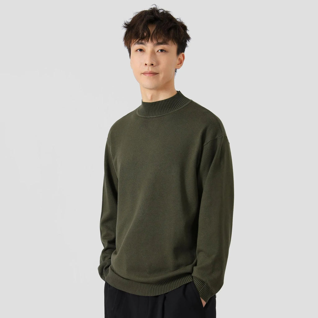 Men's loose fit long-sleeved pullover sweater in solid colour, viscose blend, autumn casual top