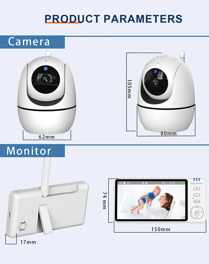 White HD wireless baby monitor with 5-inch LCD screen and camera