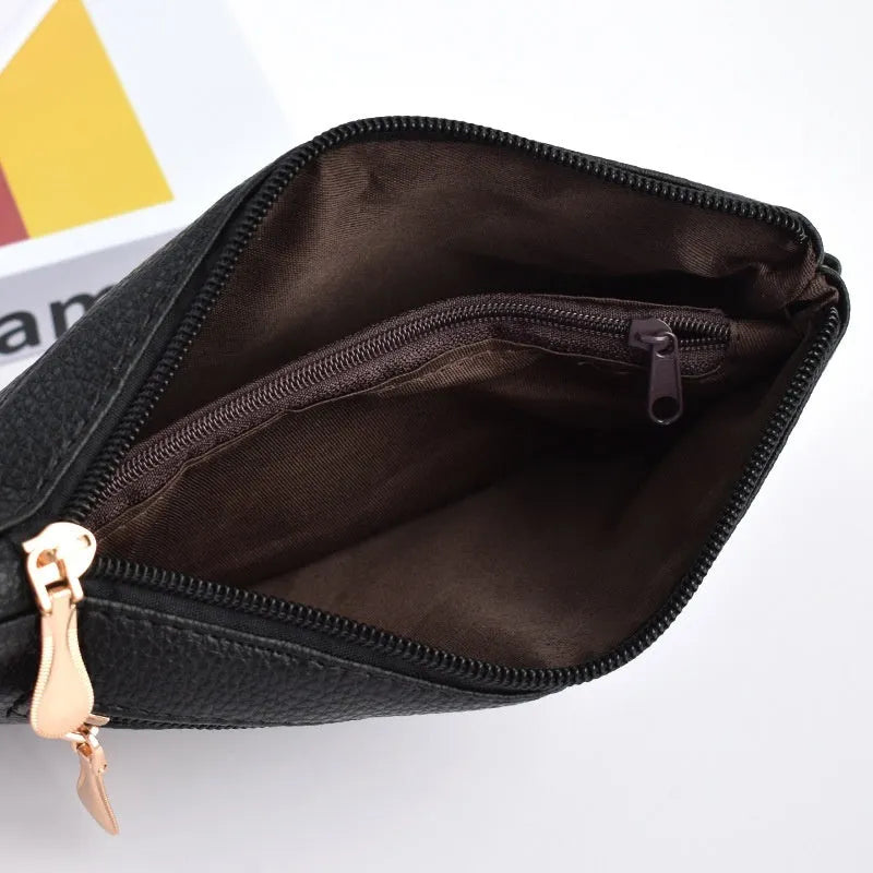Simple soft PU crossbody shoulder bag in a horizontal square shape with sandwich zipper internal structure