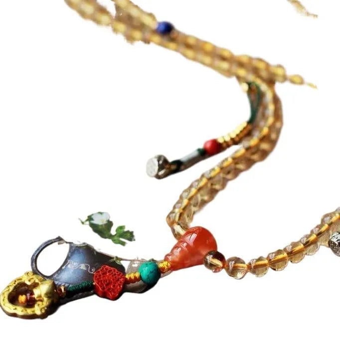 Natural Brazil citrine bracelet with 1mm yellow beads on filament string