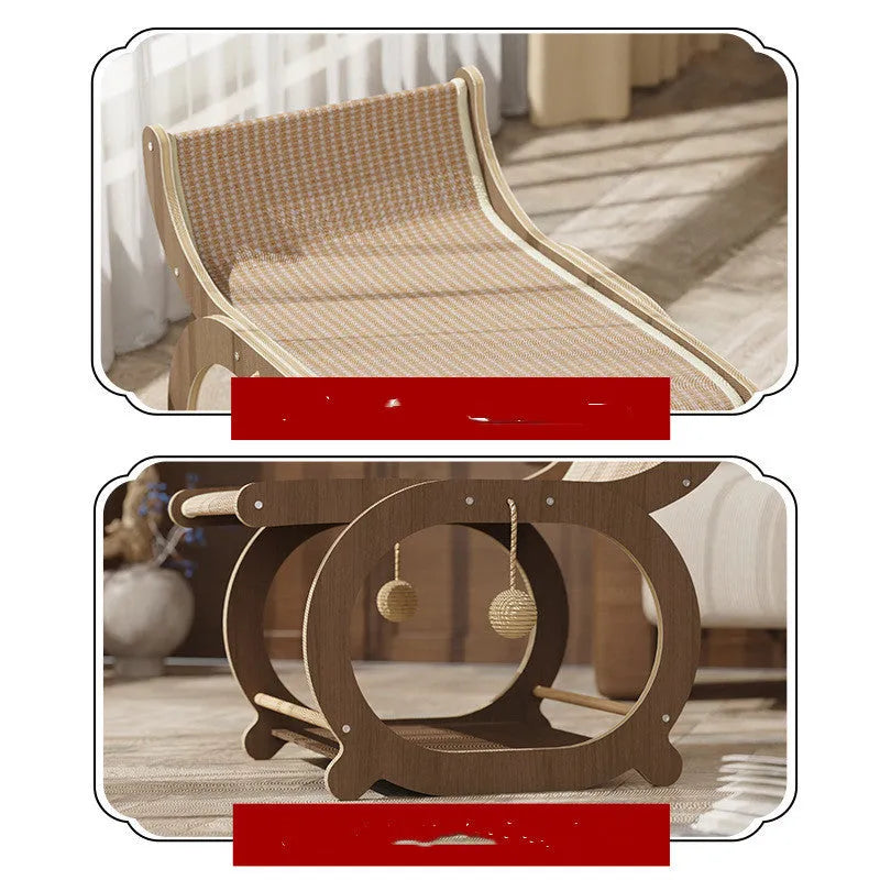 Solid wood cat scratcher bed mat with sisal surface in walnut colour option