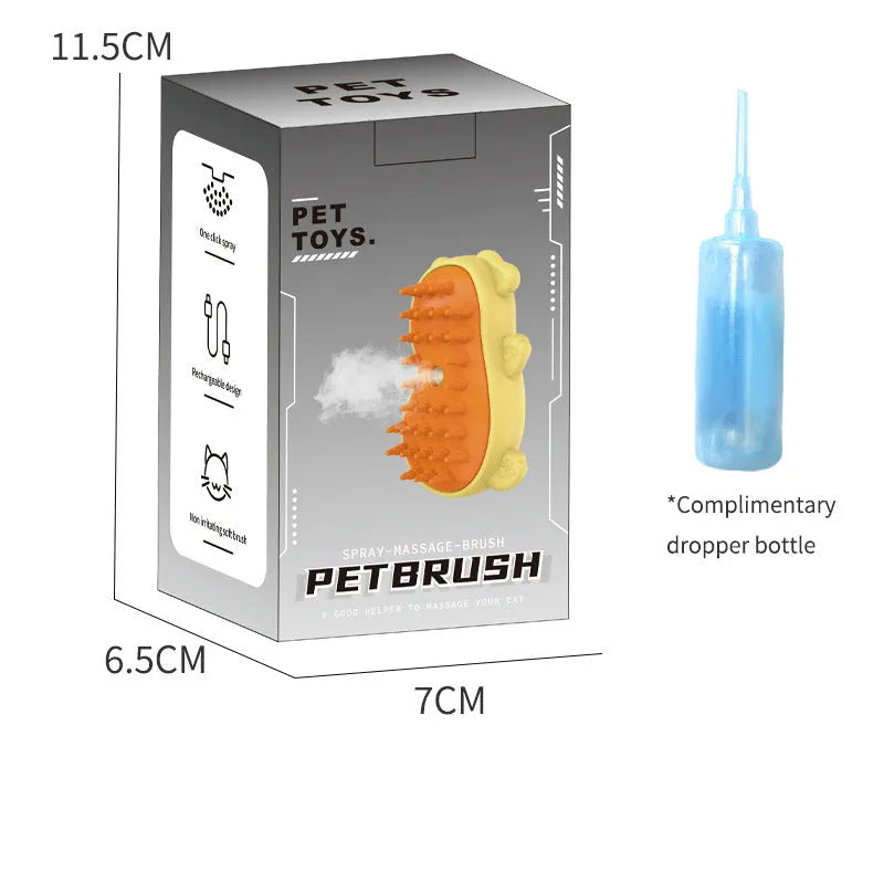Yellow electric pet massage cleaning brush with ABS silicone bristles, measuring 6.5cm x 11.3cm