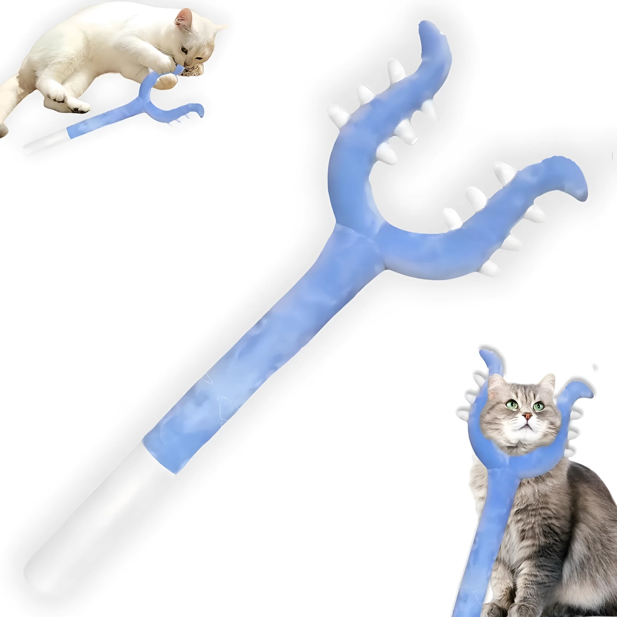 70cm blue plush cat wand toy with oversized design for indoor pet play