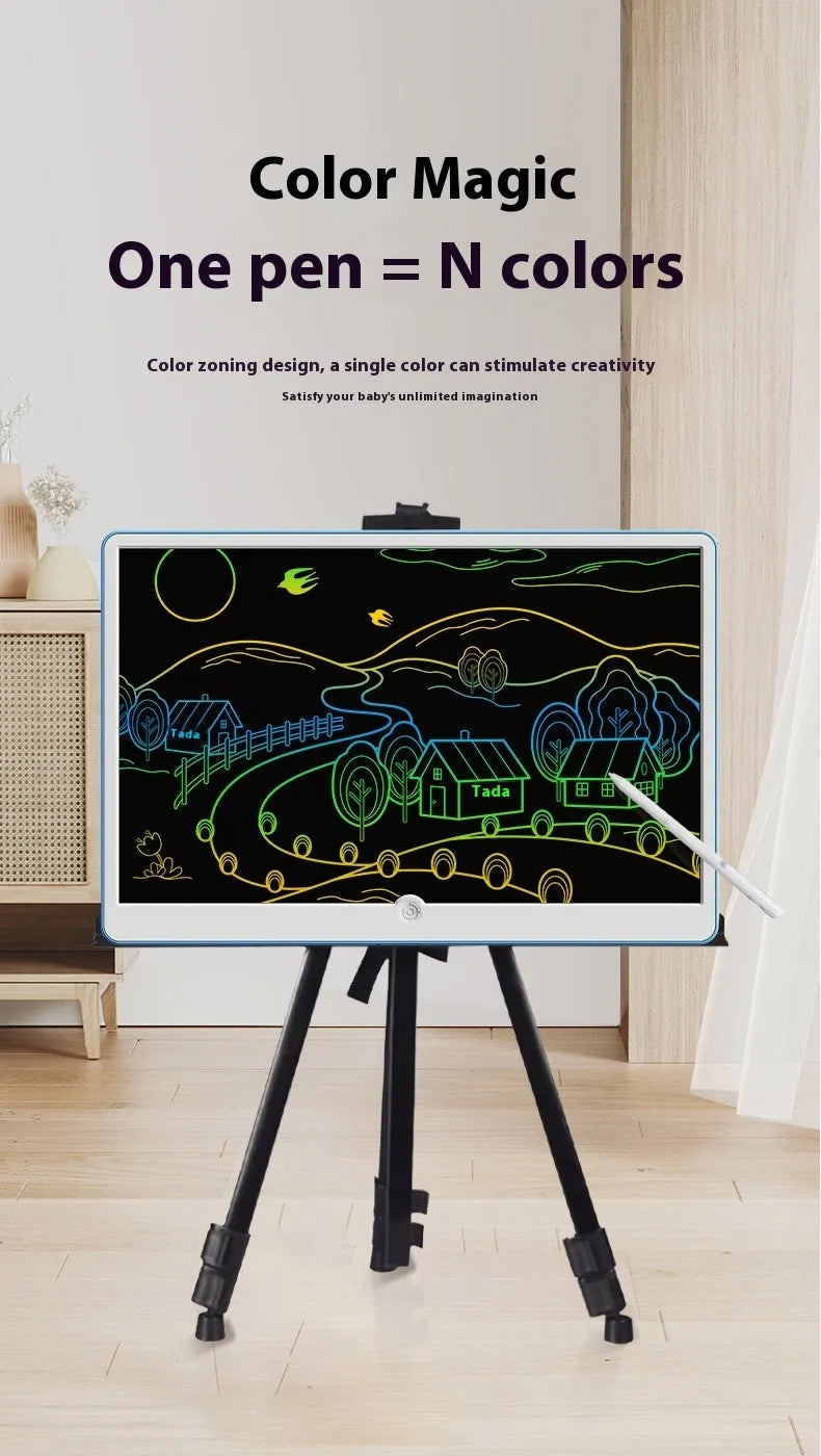 19-inch blue and white rechargeable LCD drawing board for children with stylus.