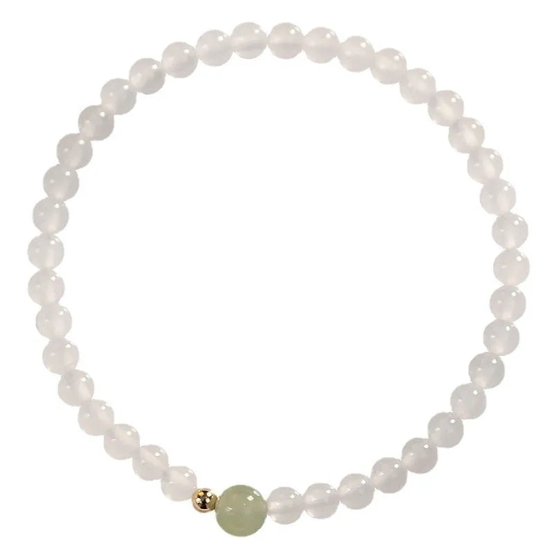 Natural white agate women's bracelet 15cm New Chinese style handcrafted white stone jewellery