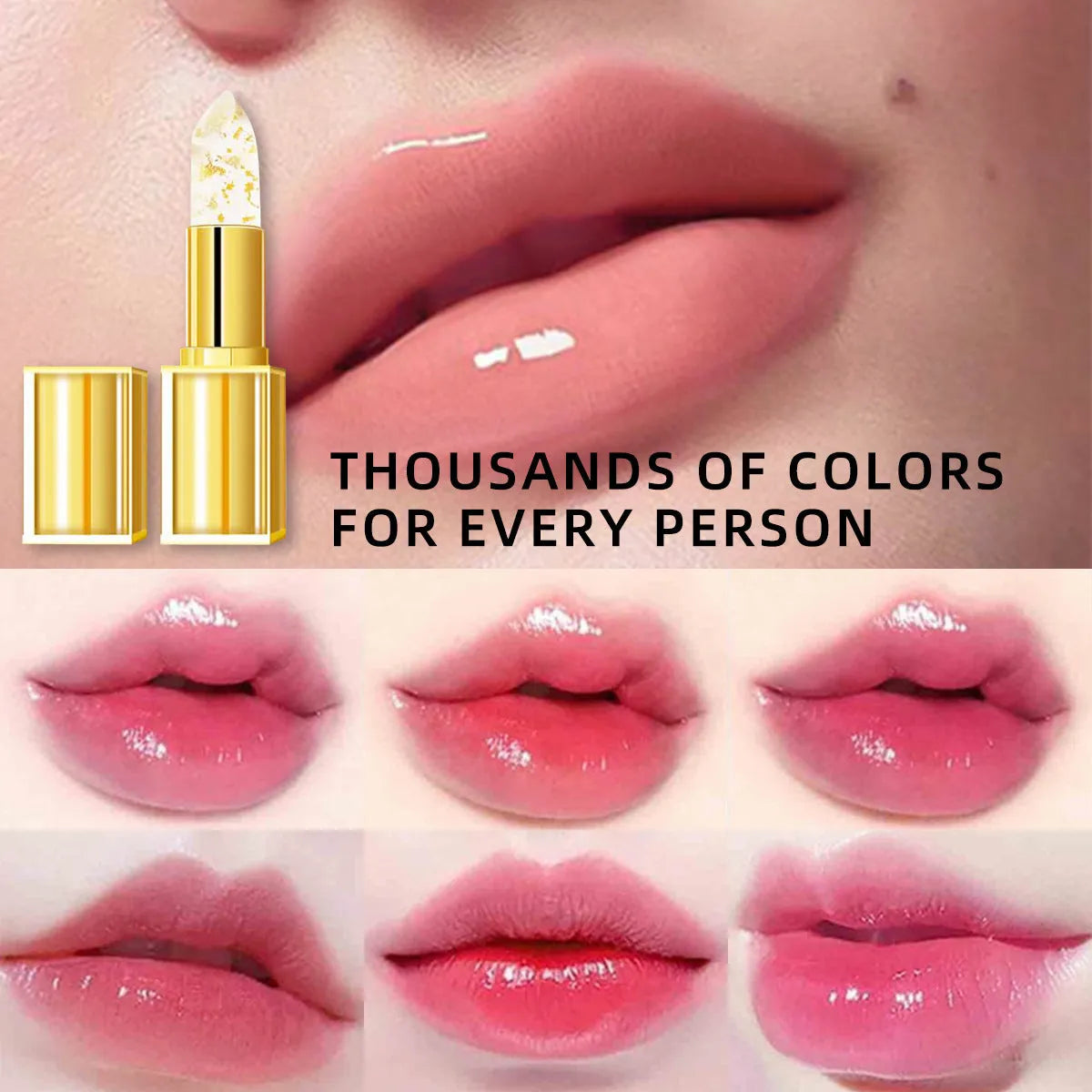 Single gold tube of anti-smudge, warm colour-changing lipstick, shade YB1001, 3.5g.