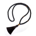 Tiger eye beaded bracelet and necklace set with 108 stones, drop-shaped tassel pendant, and 81cm circumference