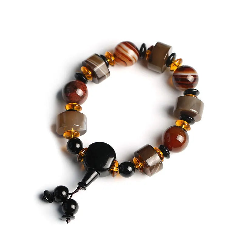 Original natural twining line old agate bracelet with sardonyx, white, black, and red agate beads in geometric ethnic style