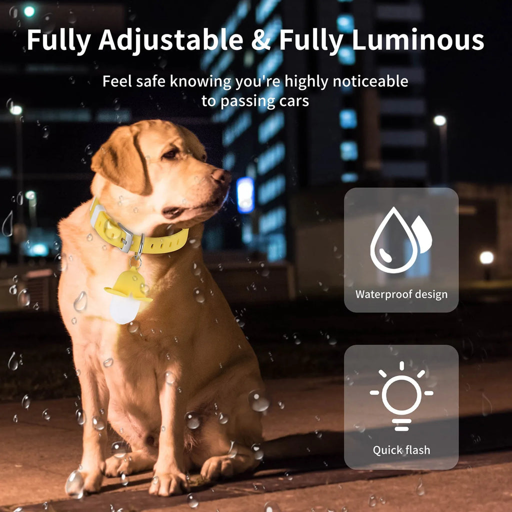 USB rechargeable banana-shaped luminous dog collar light in yellow with silicone construction and geometry pattern