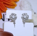 A pair of baroque-style flower earring frames in S925 sterling silver, shown in gold and silver colour options.