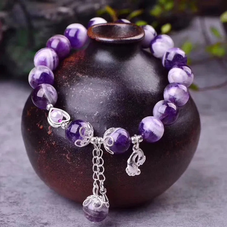 Natural Dream Amethyst Bracelet with 10mm round beads in purple for women's fashion OL style