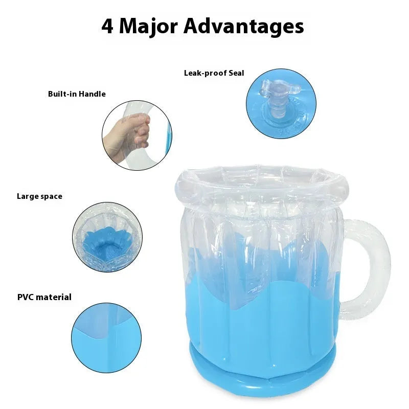 Yellow inflatable PVC ice bucket for chilling beer steins at outdoor events