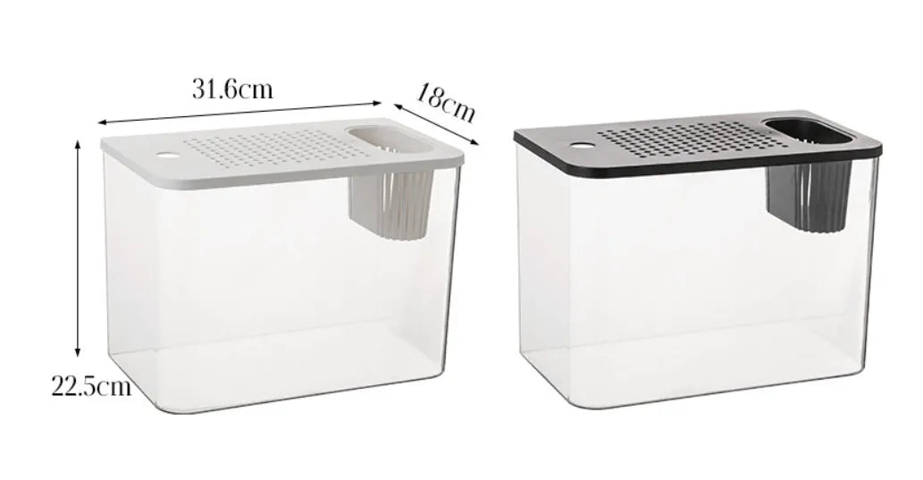 Plastic betta fish tank with cover measuring 32cm long in black and white colour options