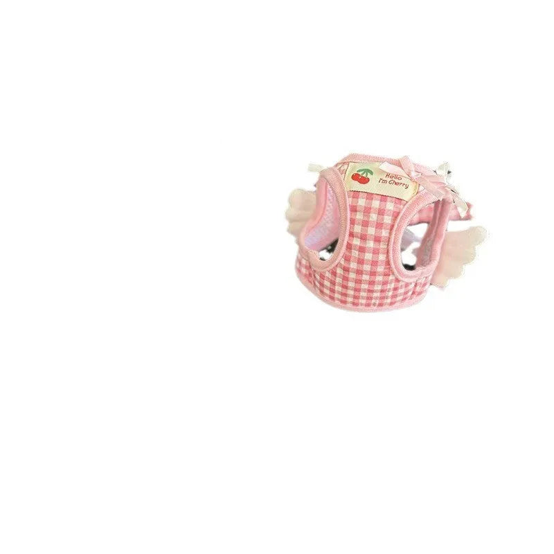 Cotton chest and back harness with hand holding rope for small dogs in pink and black colours