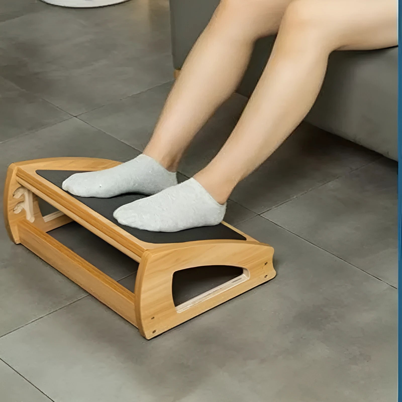 Natural wood colour solid bamboo office desk footstool for adult ergonomic support