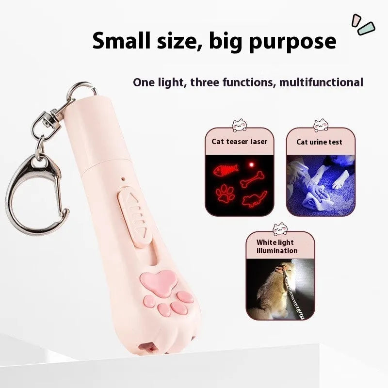 USB rechargeable cat pen light toy in cream white, pink, or blue with light-up feature