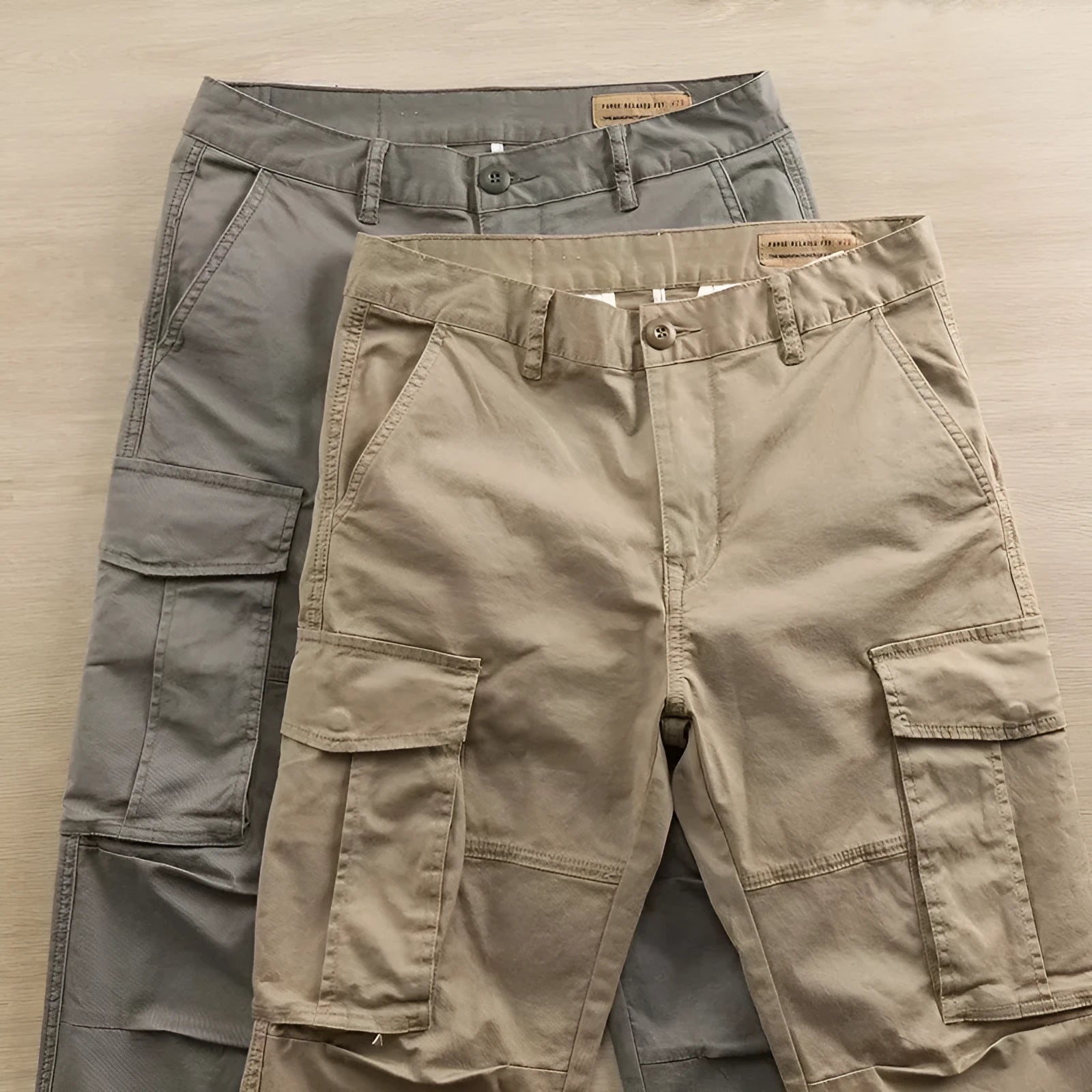 Men's cotton multi-pocket solid colour cropped work pants, available in black, blue, gray, khaki