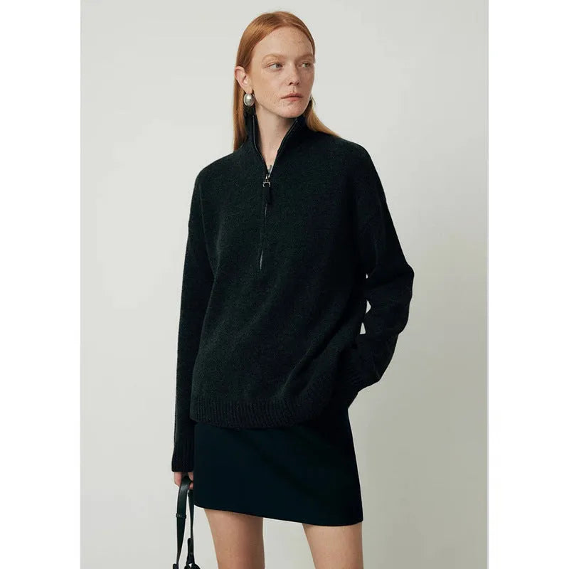 Women's wool bandage dress with loose lapels and long sleeves in black colour