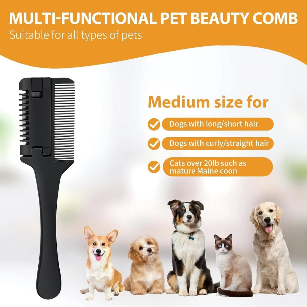2-in-1 pet razor comb with comb and trimming blade for grooming dogs and cats