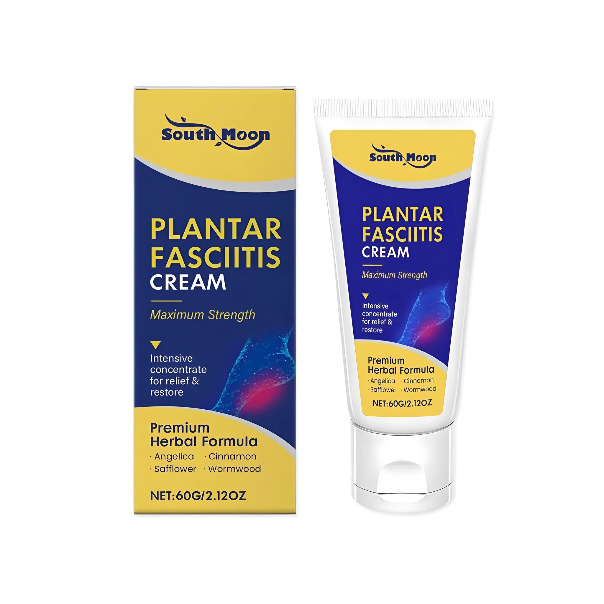 60g tube of foot relief cream with botanical ingredients including mint and cinnamon oil.