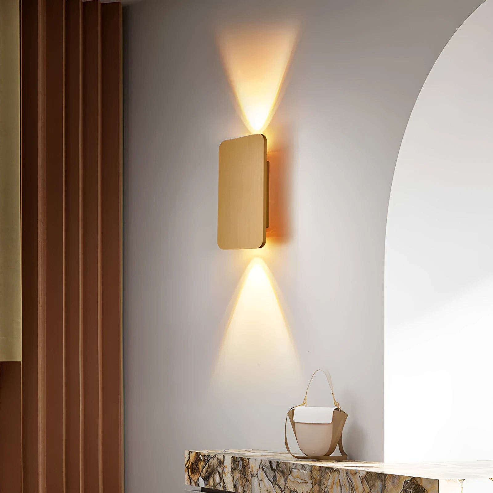 Minimalist Nordic style LED wall lamp in modern design with adjustable light colours mounted on bedroom wall