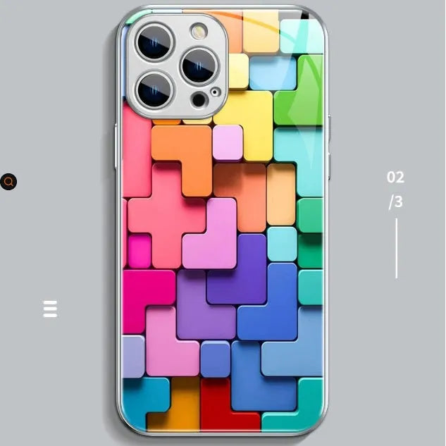 Colourful cartoon geometry pattern silicone back cover iPhone case with building block design