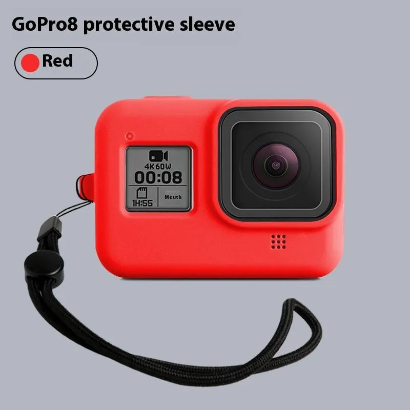 GoPro Hero8 Black silicone protective sleeve with anti-lost carrying strap in blue and black options